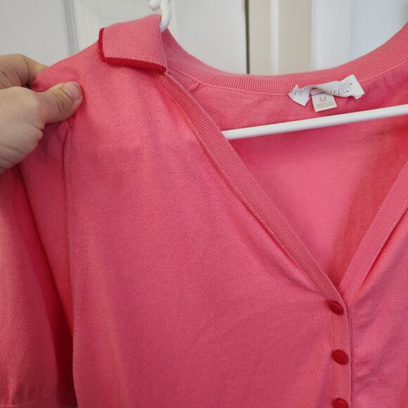 JOHN SMEDLEY Sea Island Cotton Polo Shirt M Pink Designer Knit - Picture 9 of 10